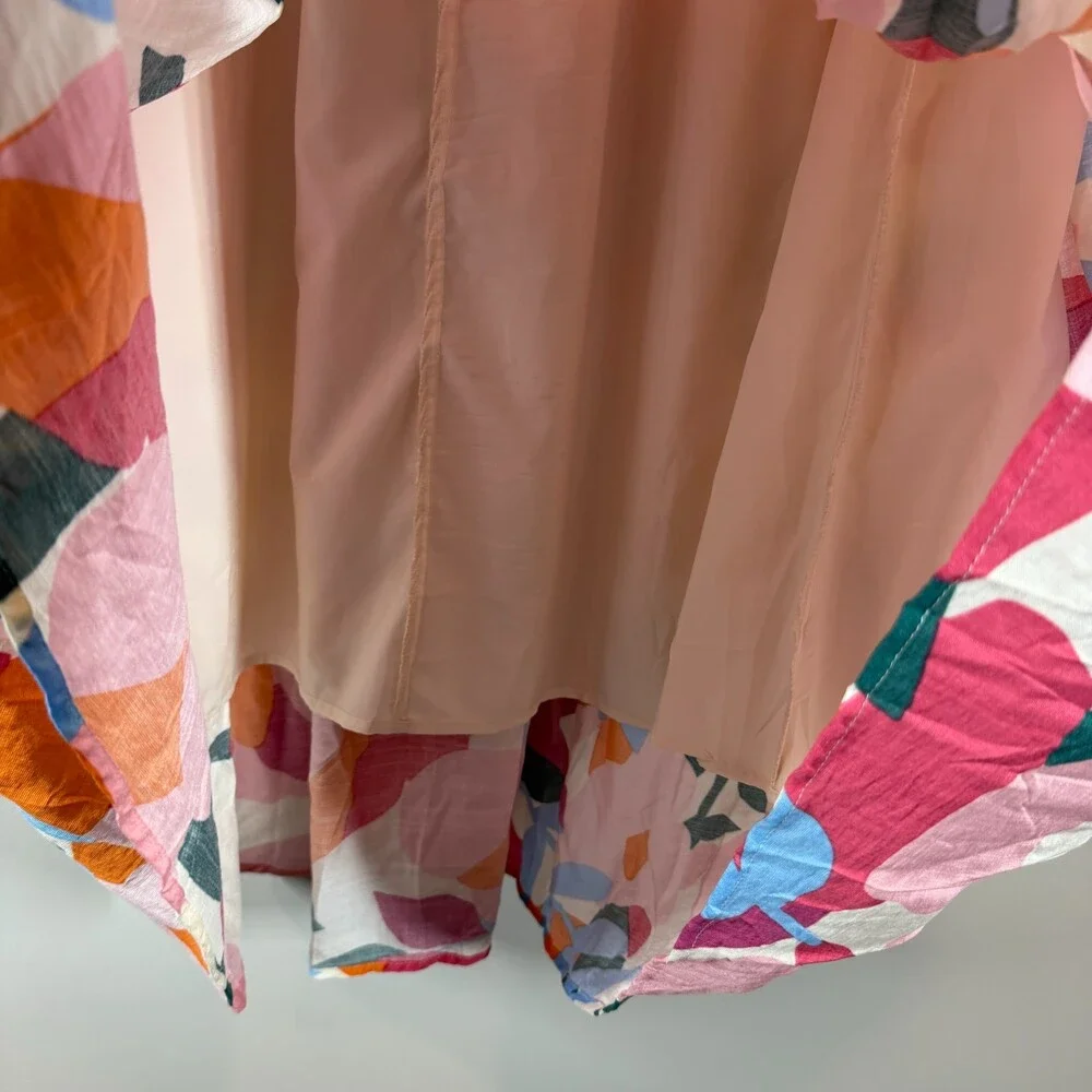 BTFBM Womens Tiered‎ Maxi Skirt Abstract Floral Smocked Waist Pockets Size Large